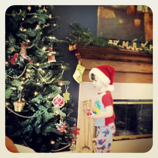 Santa Max decorates the tree