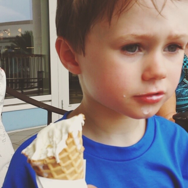 Eating ice cream on a hot day in Orlando.