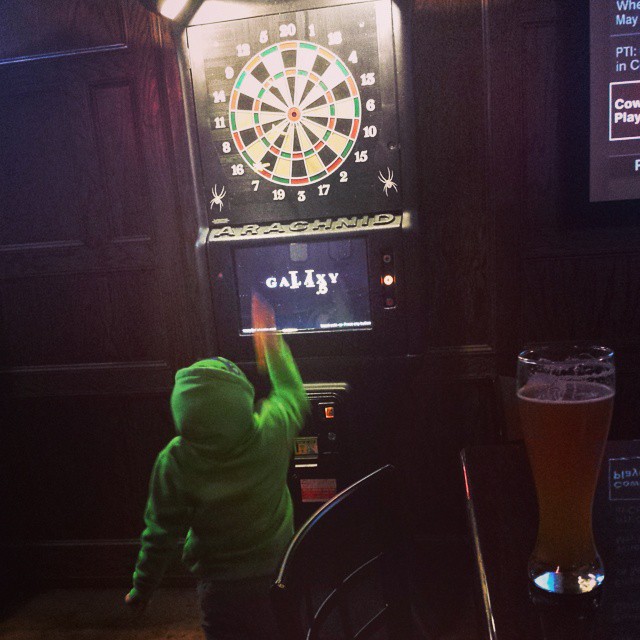 Mom's out of town, so Max & Dad head to the pub for some darts.