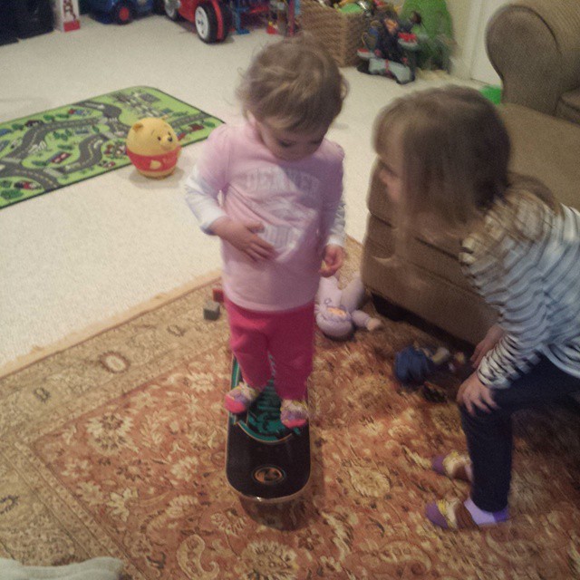 Claire on a skateboard!