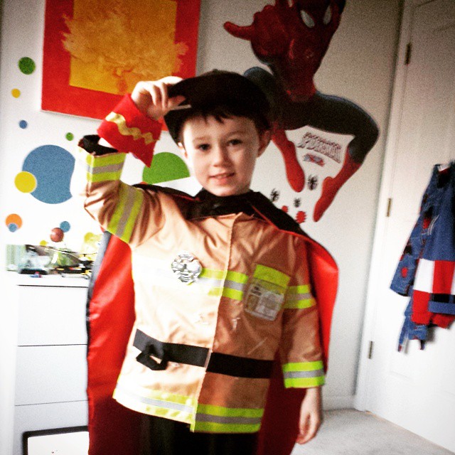 This morning, Max is a "Super Hero Fire Fighter."