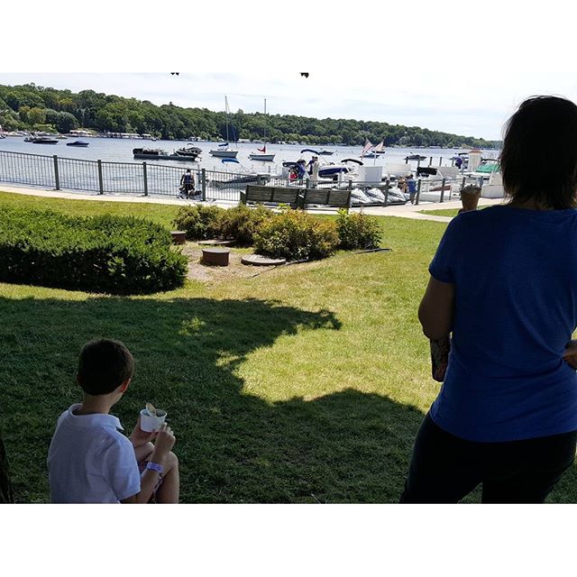 While eating ice cream, a curious Max looks out at the Wave Runners heading out to the lake and says to his dad, "Can we do that?"