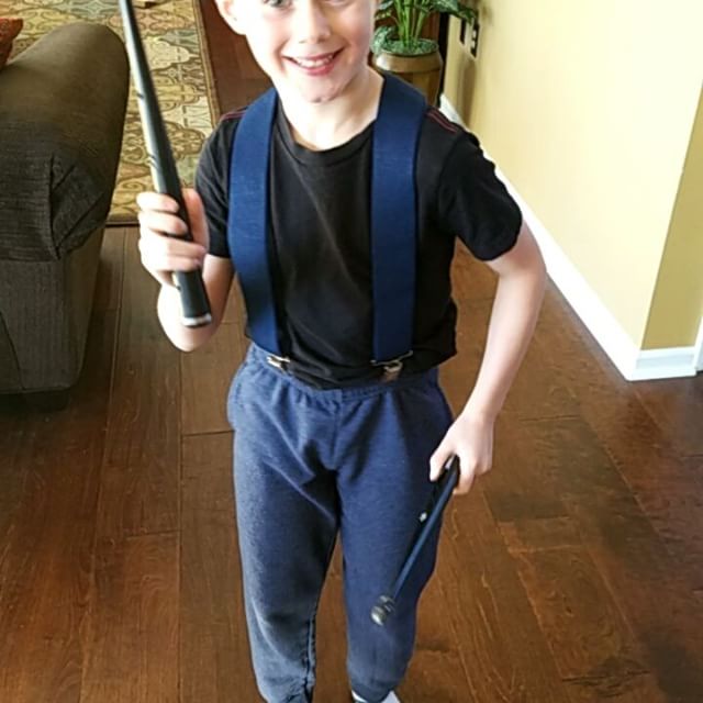 Max requested suspenders today, which apparently turned him into a crazy evil drummer.