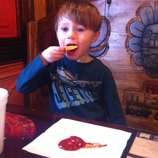 In my defense, I didn't think he would really eat all of the ketchup with his chips.