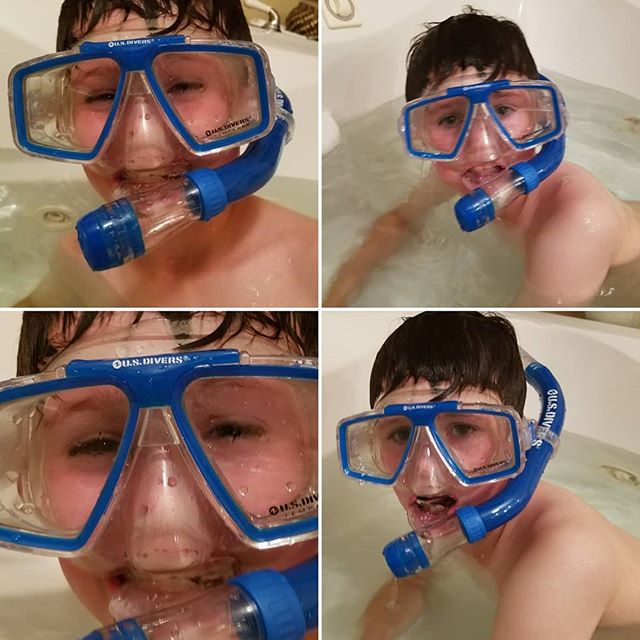 A little bathtub practice for snorkeling in the Bahamas...