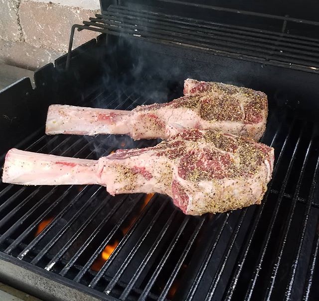 5.2 lbs of Cowboy Ribeye are on the grill for the Father's Day Feast.